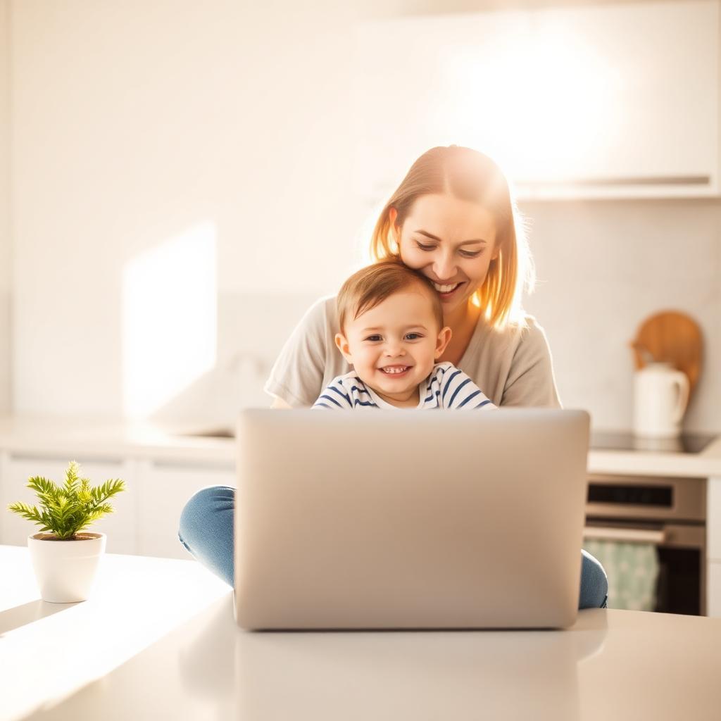 Mom working from home with her baby